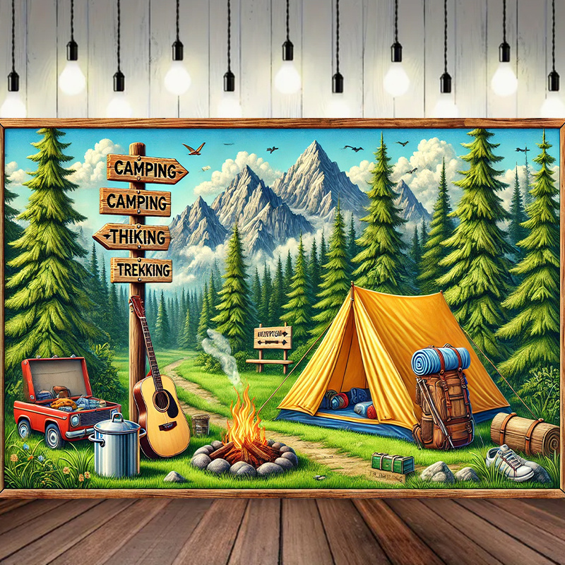 Outdoor Adventure Birthday Party - 1-camping- en outdooravonturenachtergrond, geweven stof, geen